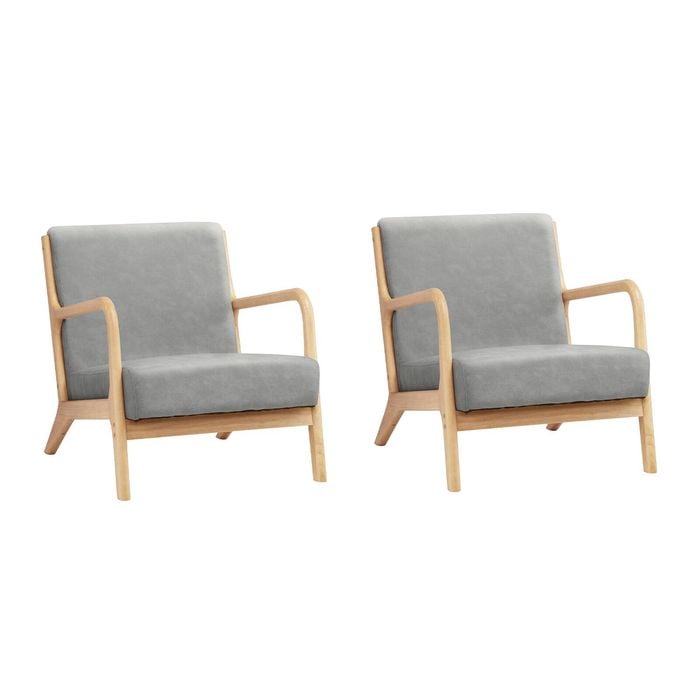 Oikiture 2X Armchair Lounge Chair Accent Armchairs Couches Sofa Wood Light Grey