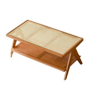 Miuz Coffee Table Modern Wooden Tables, Rattan Top Center Table For Living Room