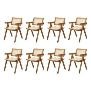 Oikiture 8x Dining Chairs Rattan Chair Walnut