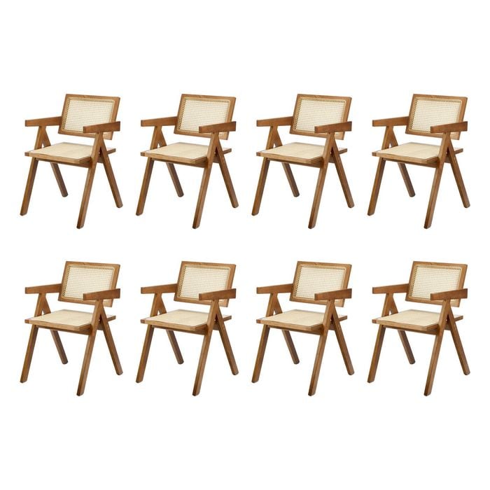 Oikiture 8x Dining Chairs Rattan Chair Walnut