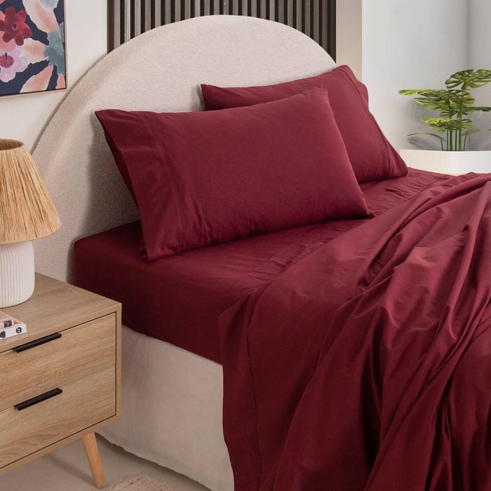 Royal Comfort Vintage Wash Cotton Sheet Set Single Mulled Wine