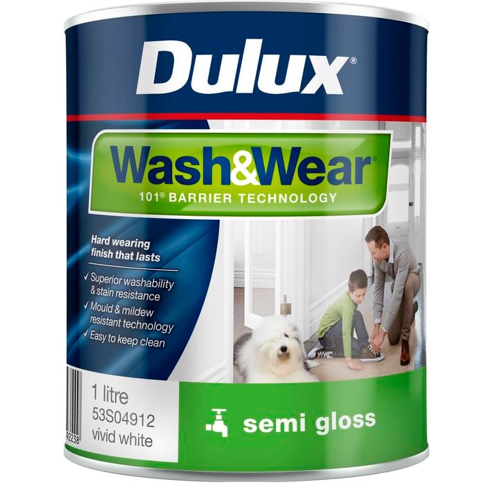 Dulux Wash&Wear Vivid White Semi-Gloss Interior Paint - 1L