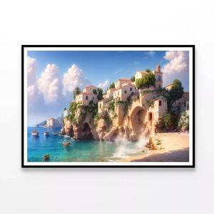 Beach with Charming Houses   Print 100% Australian Made 120x90cm  (Poster)