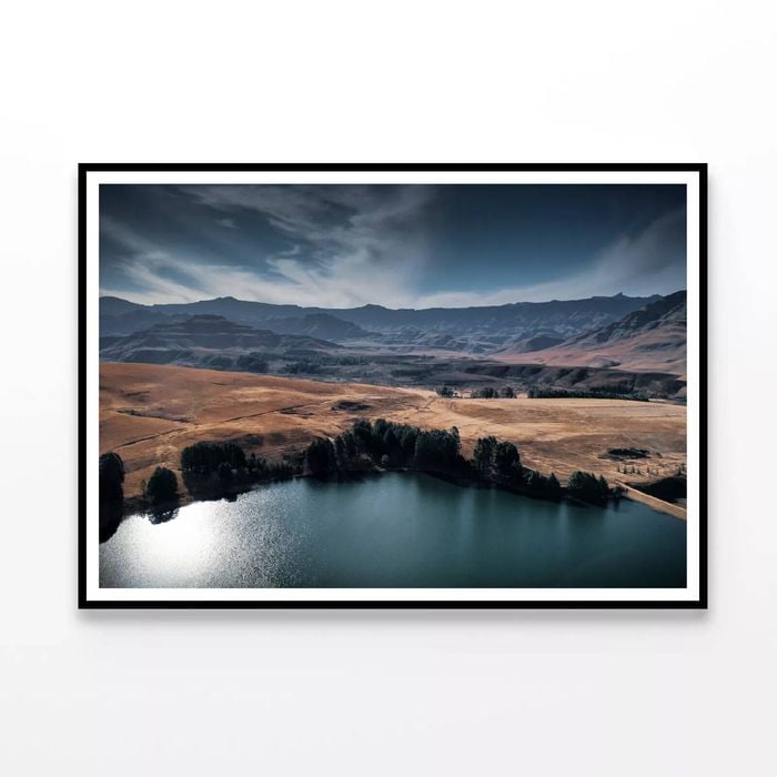 Lake Nestled Among Hills Prin  Print 100% Australian Made 90x60cm  (Poster)
