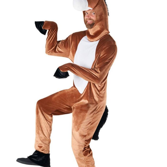 Plush Plus Size Adults Brown Horse Costume With Padded Head - Xlarge