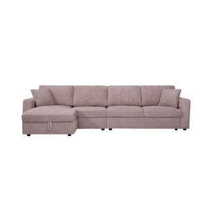 5-Piece Modular Corduroy Sofa with Storage Chaise Pink