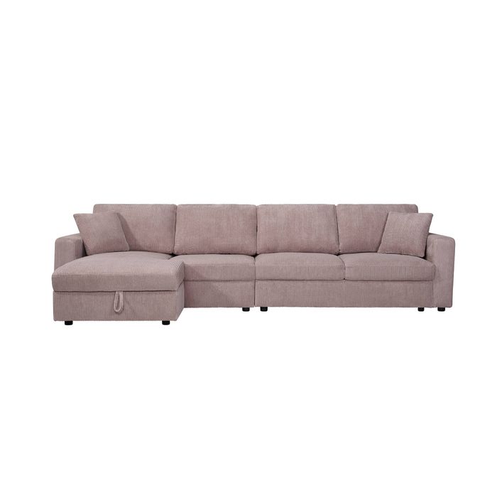 5-Piece Modular Corduroy Sofa with Storage Chaise Pink