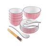 SOGA Pink Japanese Style Ceramic Dinnerware Set of 9