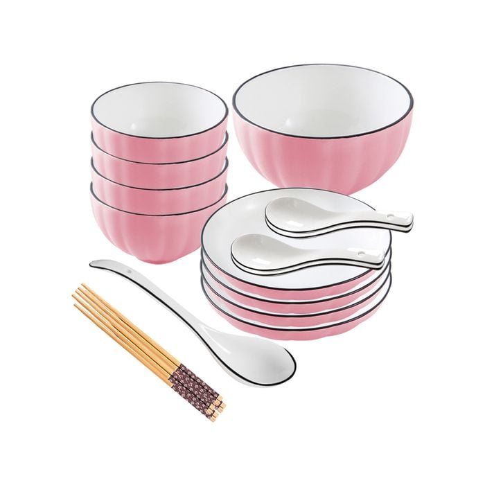 SOGA Pink Japanese Style Ceramic Dinnerware Set of 9