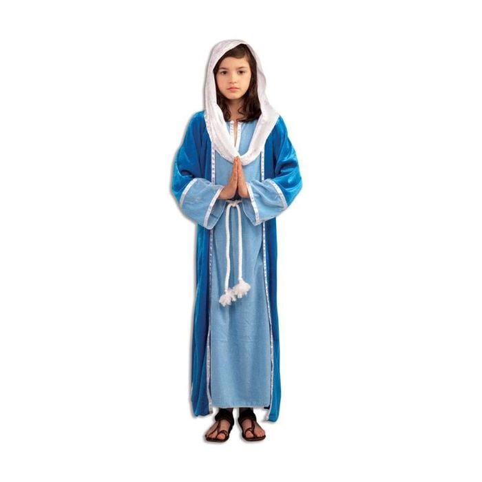 Virgin Mary Nativity Halloween Costume for Women – Blue Robe with Headpiece &amp; Gown – Light Blue Colour, Medium