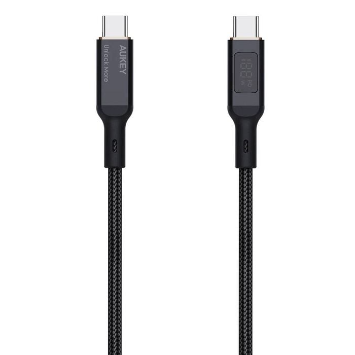 AUKEY CB-MCC101 Circlet Blink USB-C to USB-C Cable 100W 1m Nylon Braided LCD Display - Black