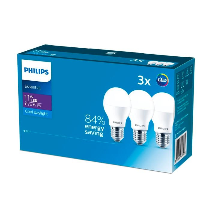 Philips A60 E27 LED 1250Lm Cool Daylight 11W Globe - 3 Pack