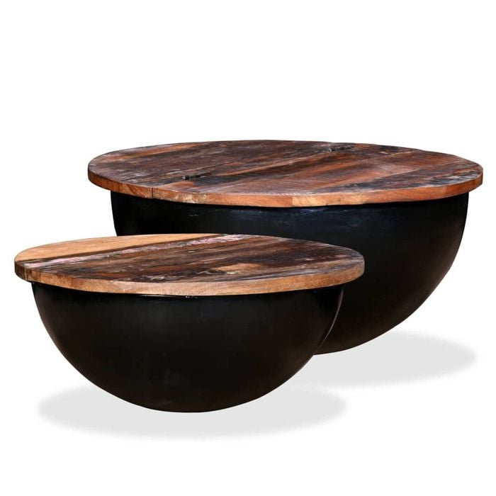 vidaXL 2 Pieces Solid Reclaimed Wood Coffee Table Set Black Bowl Shape Table