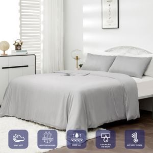 LINENOVA 100% Organic Bamboo Quilt Cover Set - Single,Silver