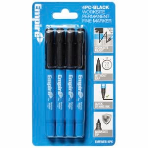 Empire Black Fine Tip Worksite Marker - 4 Pack