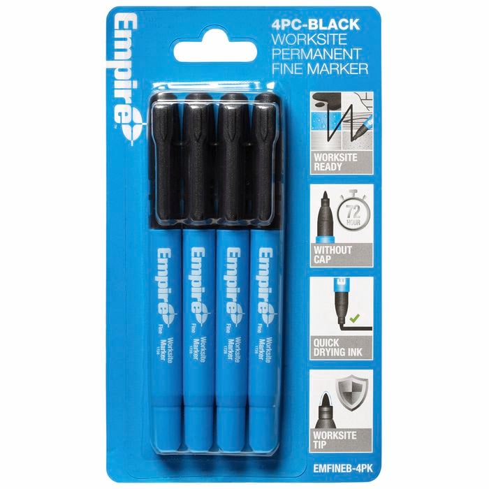 Empire Black Fine Tip Worksite Marker - 4 Pack