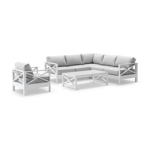 Kansas Corner Set Arm Chair/coffee Table White & Olefin Grey Cushions