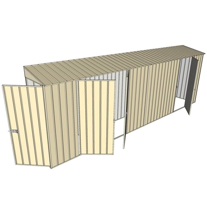 Build-a-Shed 0.8 x 6 x 2m Hinged Door Tunnel Shed with Double and Single Side Doors - Cream