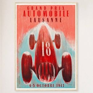 Galrie 1947 Grand Prix Automobile Lausanne Vintage Racing Poster - Nostalgic Art, Wood Frame, 50 x 70cm (20 x 28inch)