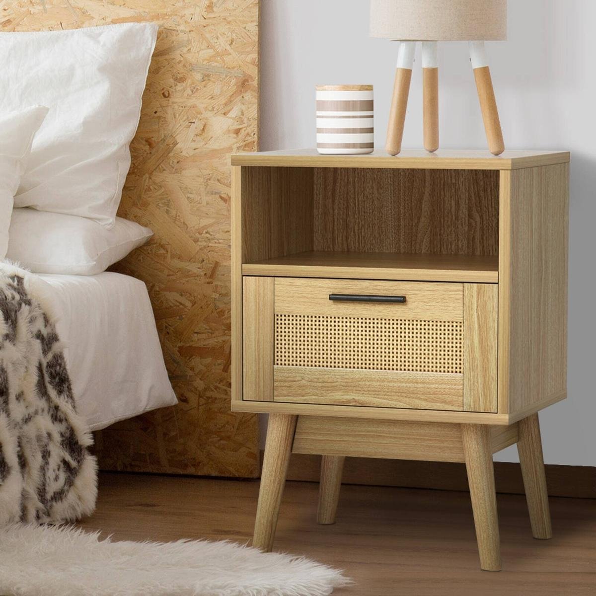 Artiss Bedside Rattan Drawers Side Table Wood - Bunnings Australia