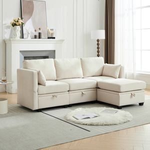 Homfurn 3 Seater Modular Sofa with Storage, Beige