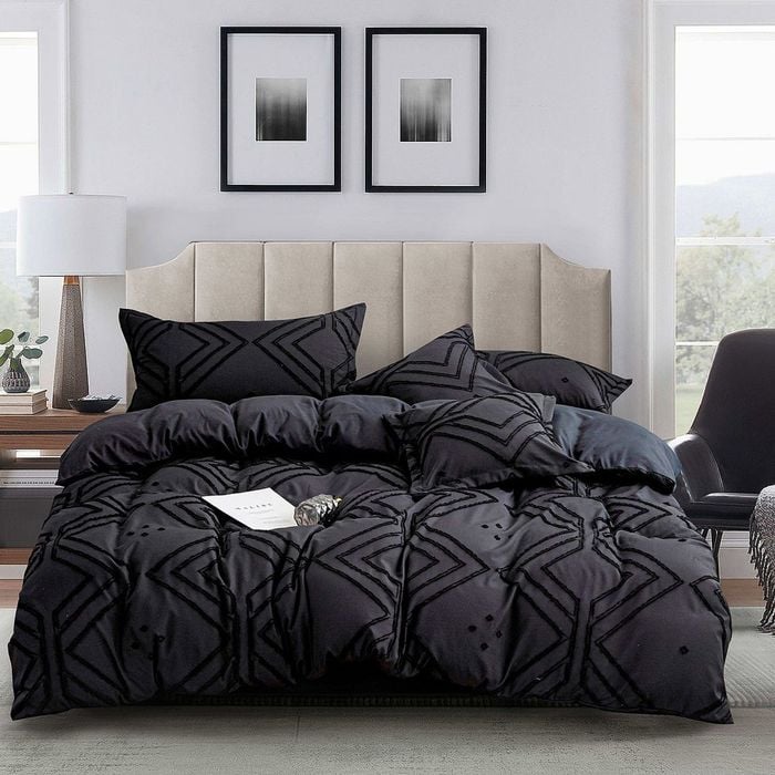 Fabric Fantastic Tufted Textured Jacquard Super King Size Black Quilt/doona/duvet Cover Set