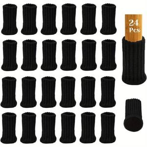 24x Chair Leg Socks Black Knit Furniture Caps Felt Pad Floor Protector Anti-Slip