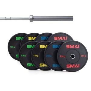 Smai 160kg Hd Bumper Plate Set Inc 20kg Barbell - 20kg Chrome Barbell