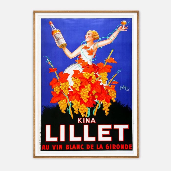 Galrie Kina Lillet 1937 Vintage Poster Art by Roby Retro French Advertising Decor, Wood Frame, 70 x 100cm (28 x 40inch)