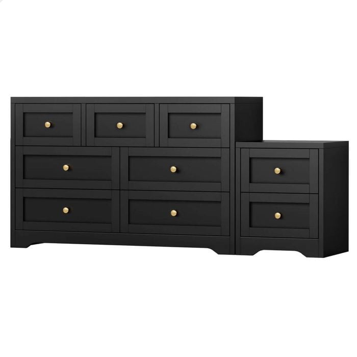 ALFORDSON 7 Chest of Drawers Bedside Table Set Black