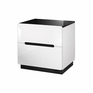 Foret Modern High Gloss 2 Drawer Bedside Table Nightstand White Black