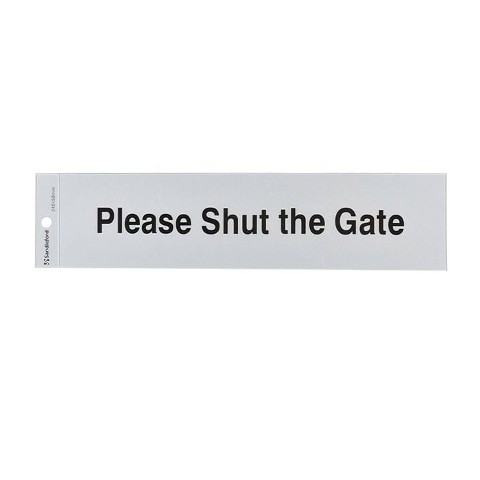 Sandleford 245 x 58mm Please Shut the Gate Silver Self Adhesive Sign