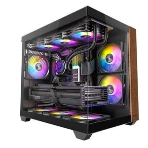 OKINOS M6 Walnut Wood Case  Panoramic View, ARGB Fans Included