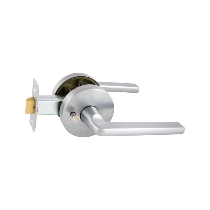 Schlage Brushed Satin Chrome Medio Plus Series Alba Privacy Lever Set with QuickFix