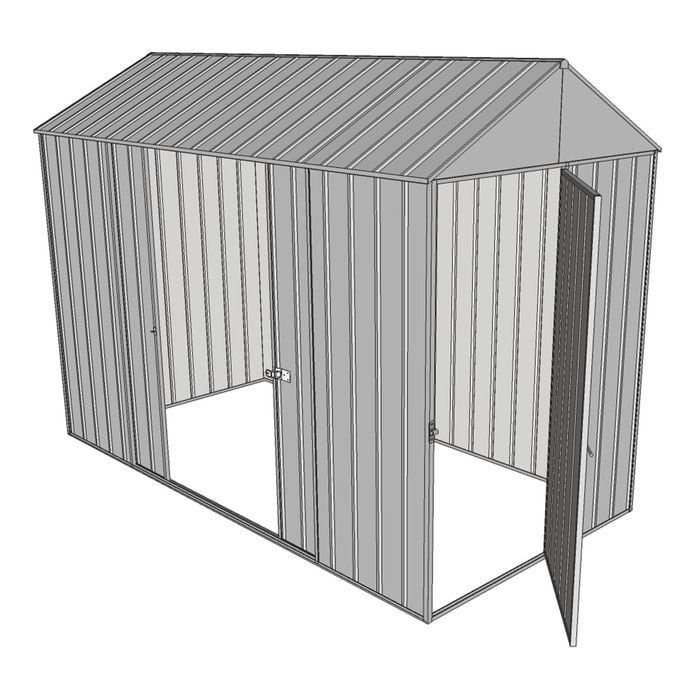 Build-a-Shed 1.5 x 3.0 x 2.3m Front Gable Single Hinged Narrow Shed with Double Sliding Doors - Zinc