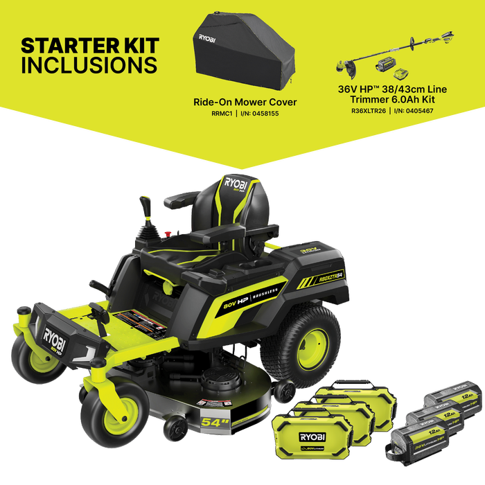 Ryobi 80V HP 54” ZT Ride-On Mower Bonus Line Trimmer & Cover Kit
