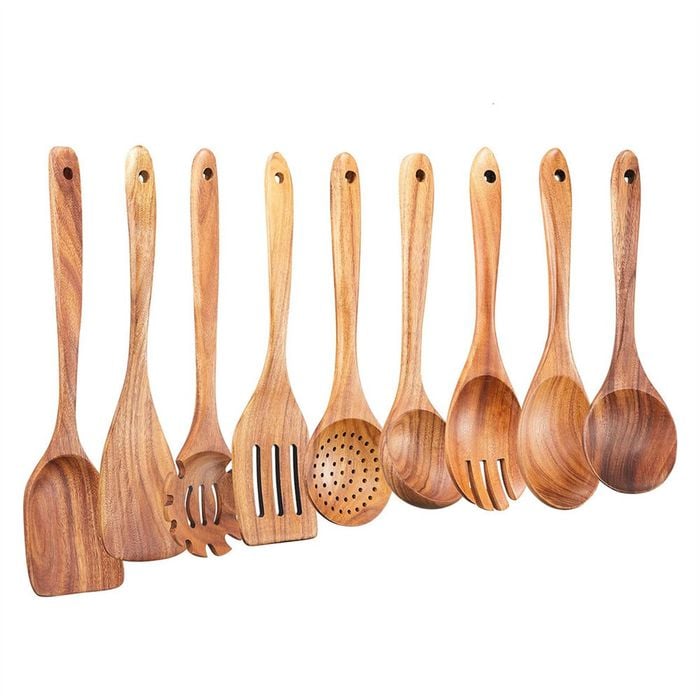 Catzon Wooden Kitchen Utensils Set 9pcs Teak Wooden Spoons For Non-stick Pan