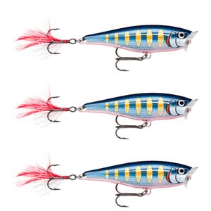 3x Rapala 7cm Skitter Pop Topwater Popper Fishing Lures - Striped Hot Blue