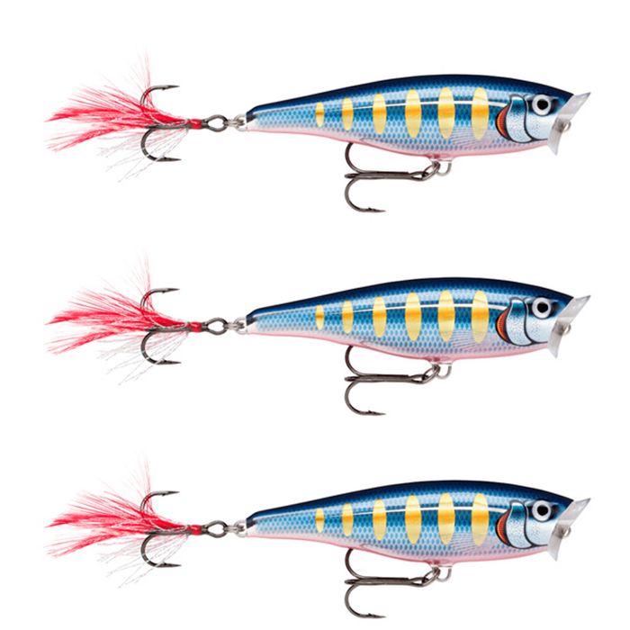 3x Rapala 7cm Skitter Pop Topwater Popper Fishing Lures - Striped Hot Blue