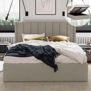 Emilie King Beige Storage Wing Gas Lift Bed Frame