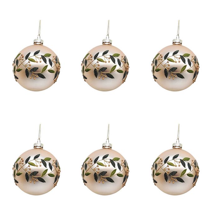 6PK Urban Pretty Leaf Baubles Hanging Decoration 8cm Green Assorted