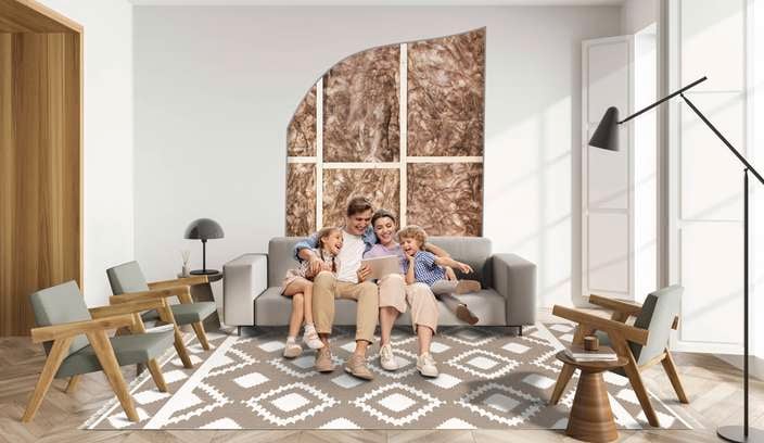 Family on couch in a lounge room with Cutout insulation.