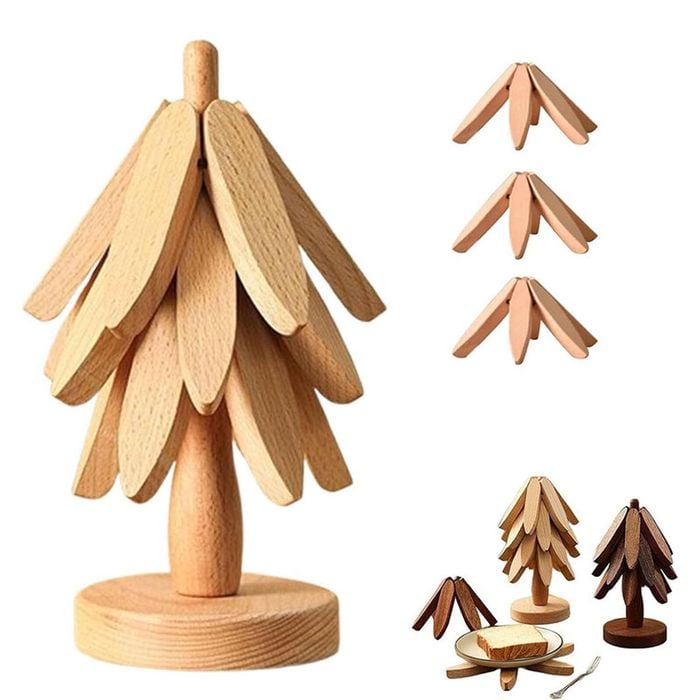 Catzon Wooden Tree Trivet Set Stackable Hot Pot Coasters-Burlywood3