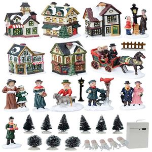 P&P Multicolor 24 Pc LED Christmas Village Scene with Resin Buildings, Figurines and Trees