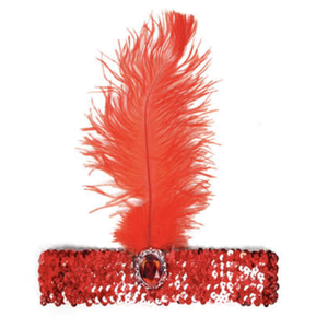 1920s FLAPPER HEADBAND Headpiece Feather Sequin Charleston Costume Gatsby Dance - Red - Red