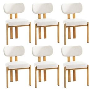 Oikiture Set Of 6 Dining Chairs Linen Fabric Kitchen Chair Padded Seat Beige