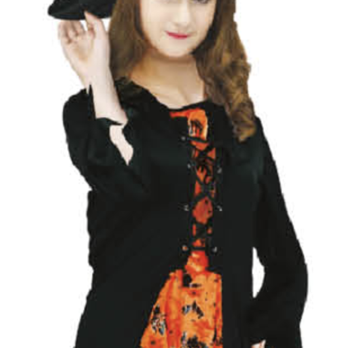 Children Wicked Witch Costume Halloween Wicked Party Dress Up Black/Orange 6-9 Years Old