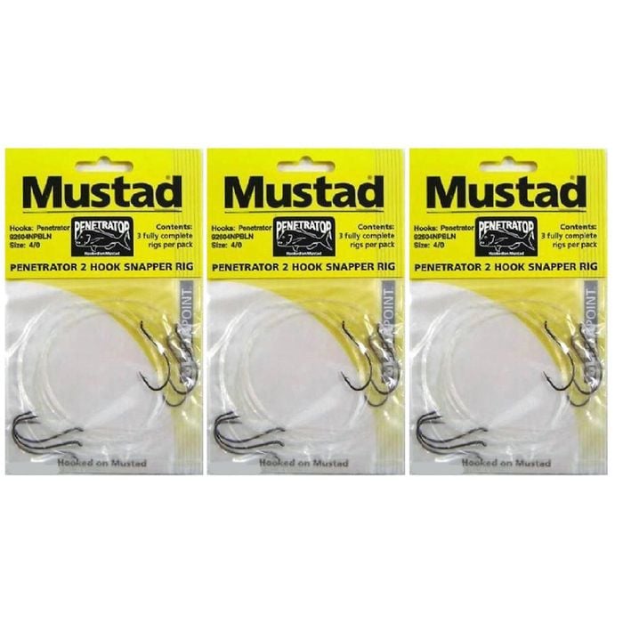 3x Mustad Penetrator Snapper 2 Hook Rig X 3 Chemically Sharpened Rigs Size 4/0