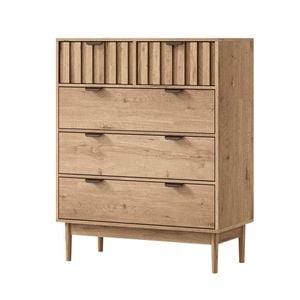 Oikiture 5 Chest Of Drawers Dresser Tallboy Modern Nightstand Stripe Natural