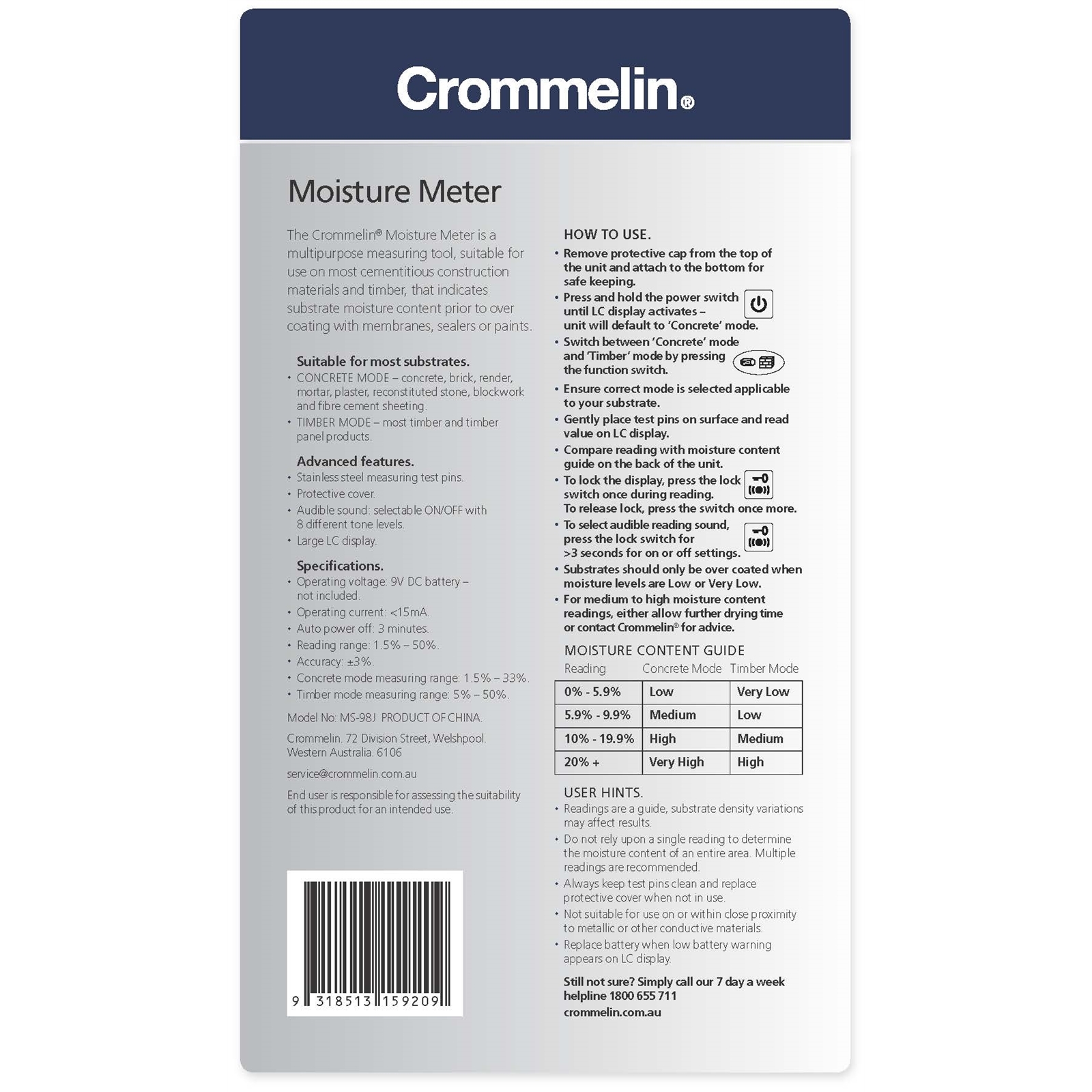 Crommelin Moisture Meter Bunnings Australia